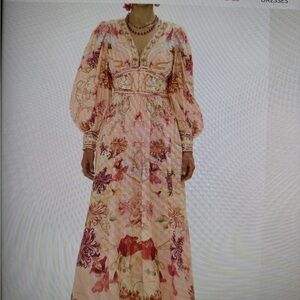 Camilla Blossoms and Brushstrokes Shaped Waistband with Gathered Sleeves Medium